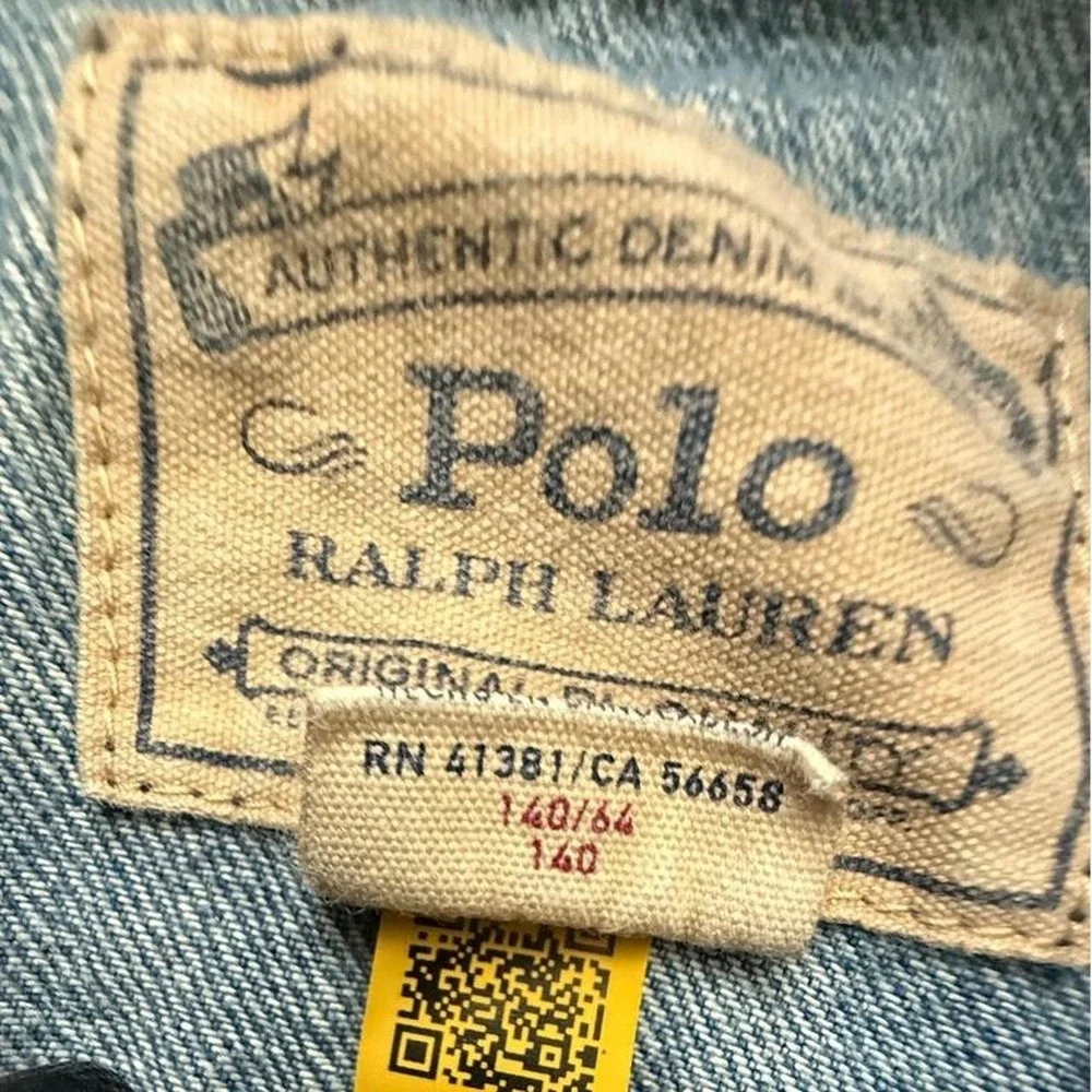 Polo Ralph Lauren Girls Denim Jacket Size 10 Raw Hem Logo Back Jean Jacket